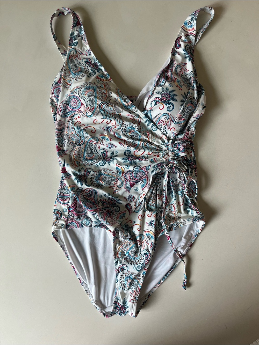 Nip Tuck Swim Paisley One Piece Swimsuit with Side Tie Ruching, Size 10